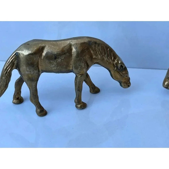Vintage 2 Solid Brass Equestrian Horse Pair Grazing Figurines Statue Home Decor - Picture 3 of 10